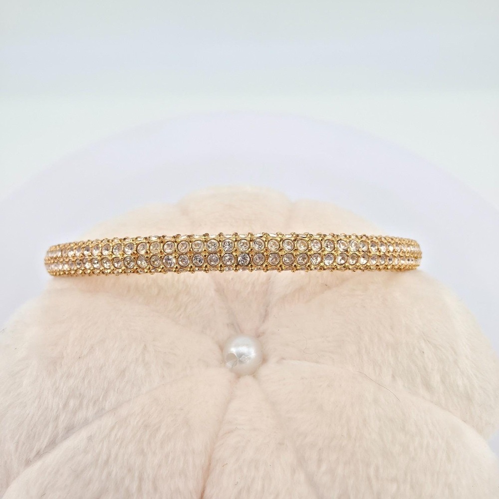 Vtg SWAROVSKI Bracelet Hinged Bangle Triple Row Pavé Set Crystals Gold Plate 7" - Picture 5 of 11